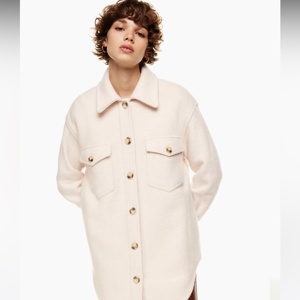 Wilfred Free Aritzia The Ganna Merino Wool Shirt Jacket Shacket in Cream
